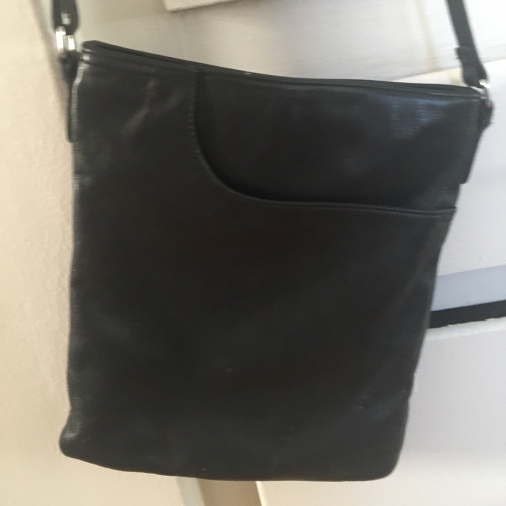 Black genuine leather crossbody purse